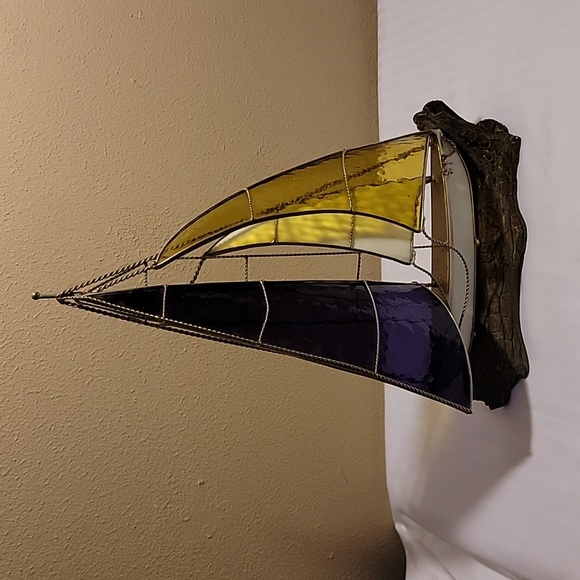 Vintage Stain Glass Art Sailboat